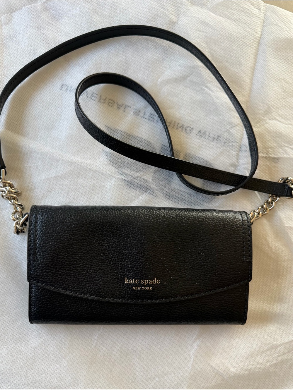 kate spade Black Leather Crossbody Wallet with Chain Strap